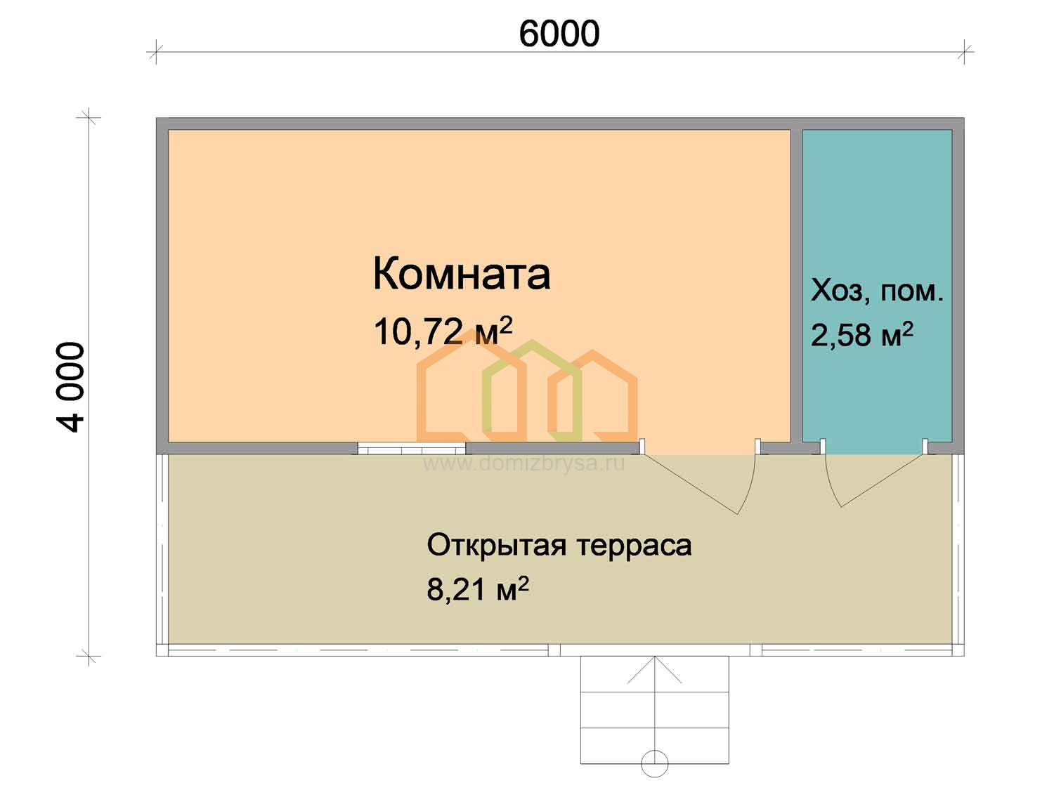 Каркасный садовый домик с террасой Кедр-2 (КТ) 4x6 Площадь: 24 м² с  террасой под ключ в Пскове