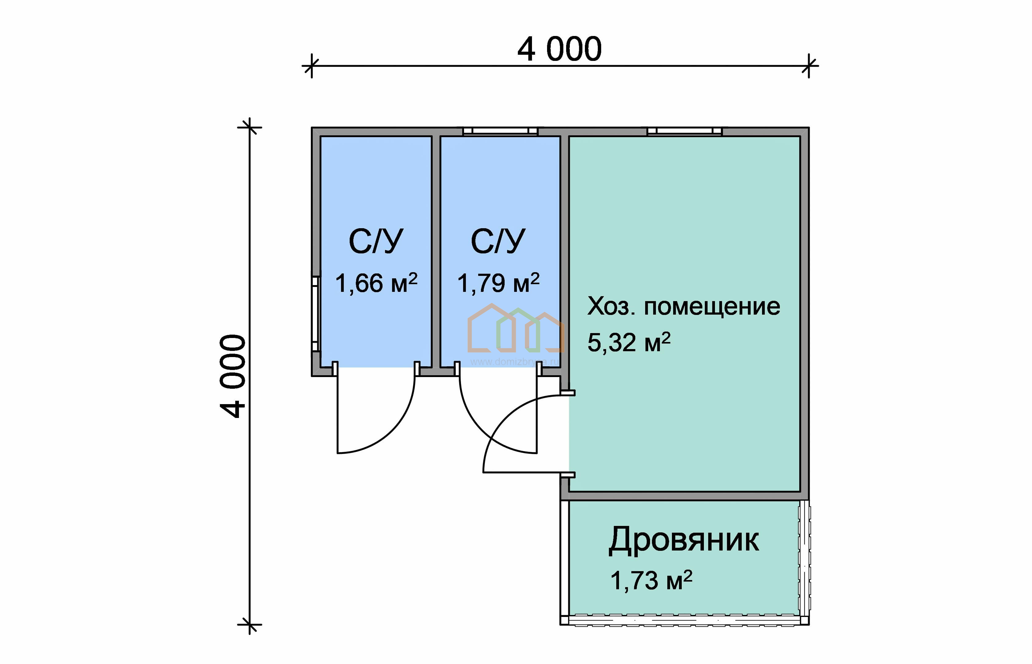 Угловой хозблок с туалетом, душем и дровником 4x4 (16 м²), цена 215500 руб.  под ключ в Пскове